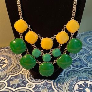 Women's Statement Necklace, Green, Yellow, Teal  22"